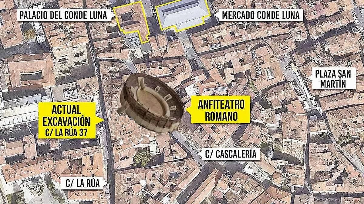 Posición en León capital de los restos del anfiteatro de la Legio VII Gemina.