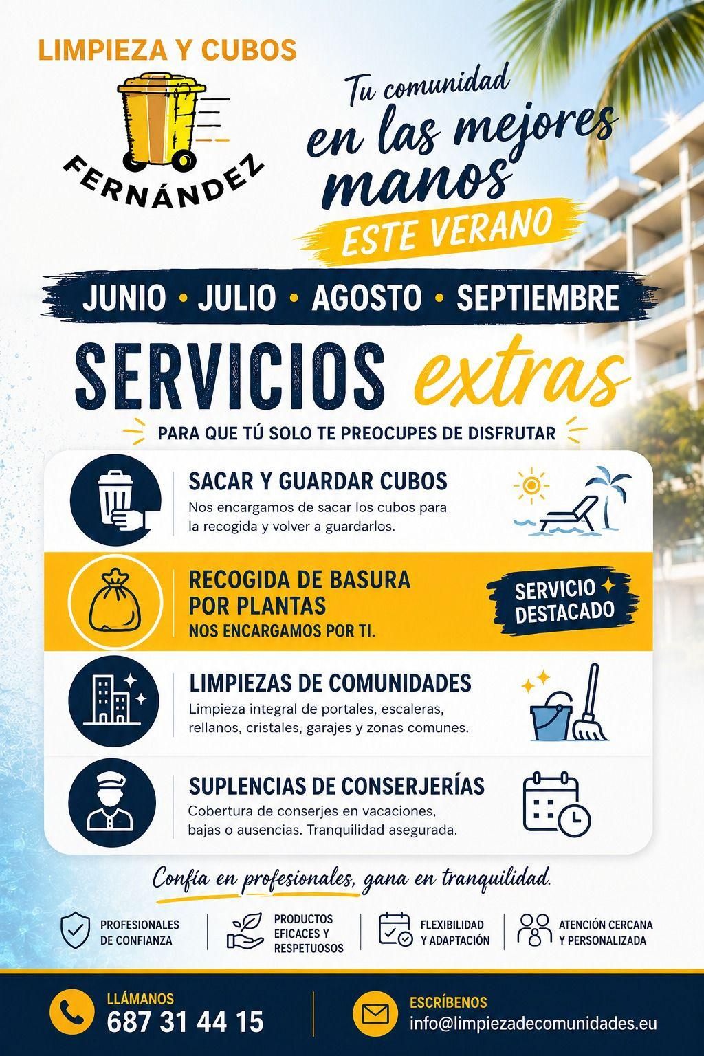 Servicios de limpieza en verano de Limpieza y Cubos Fernández