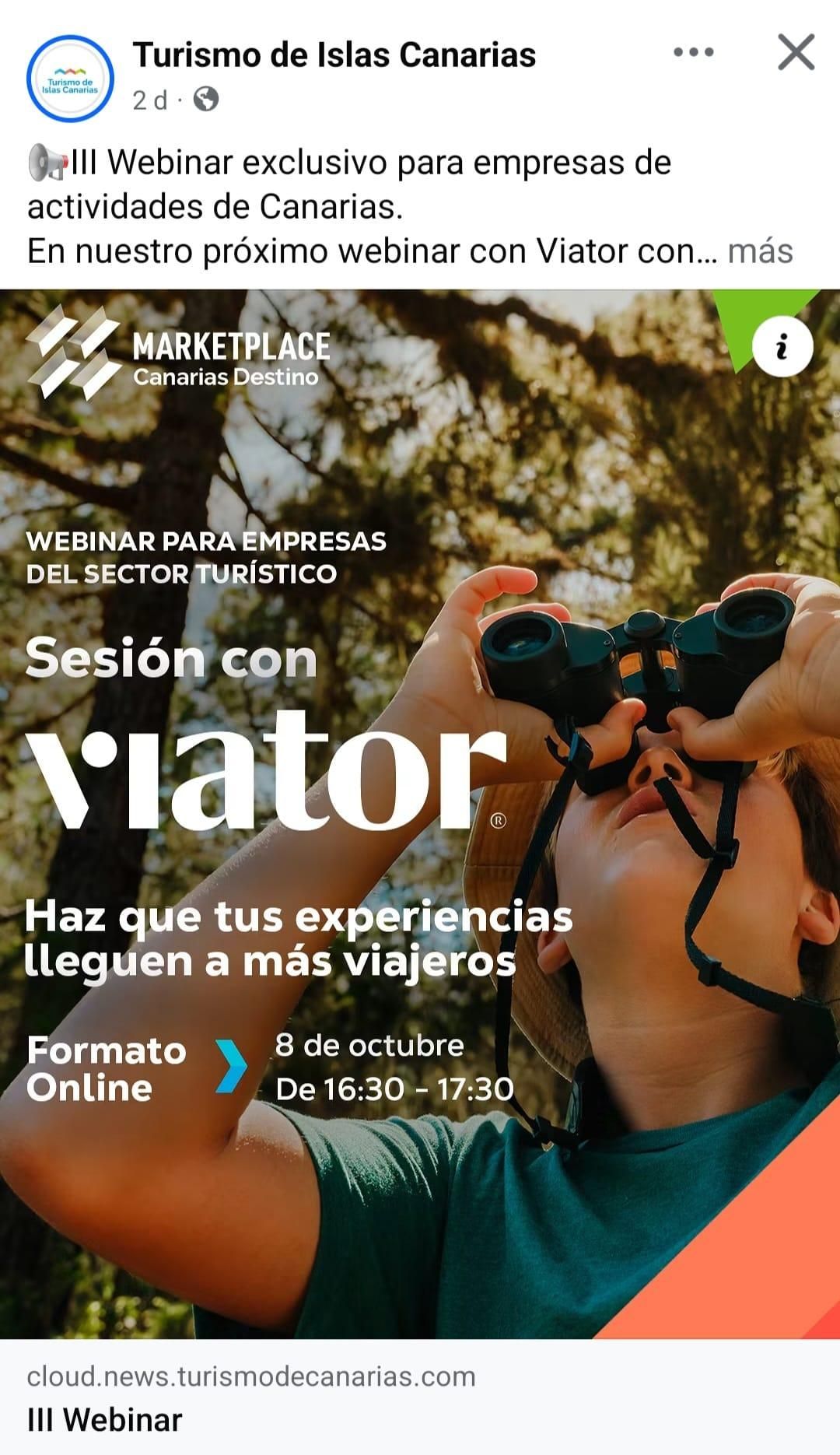 Publicidad del III Webinar exclusivo para empresas de actividades de Canarias.
