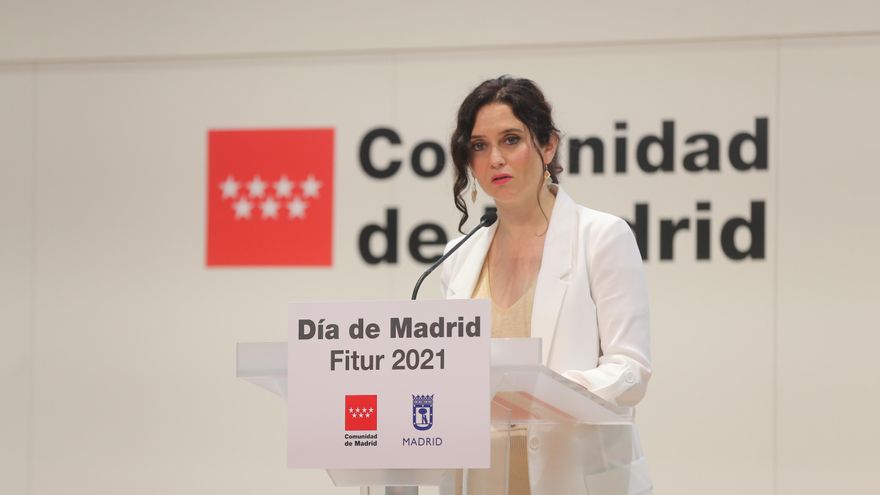 La presidenta de la Comunidad de Madrid en funciones, Isabel Díaz Ayuso, este viernes en Fitur.