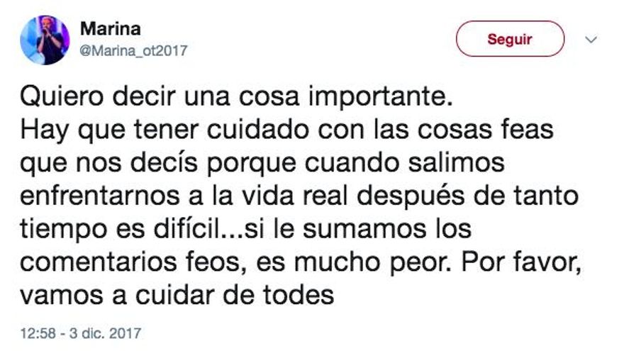 Primer tuit de Marina