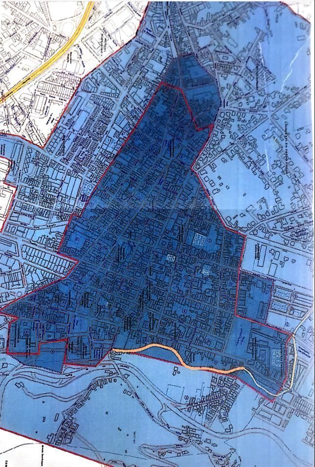 En azul oscuro, el Conjunto Histórico de La Laguna declarado Patrimonio de la Humanidad. En azul claro, zona tampón a la que se amplía el Plan Especial de Protección