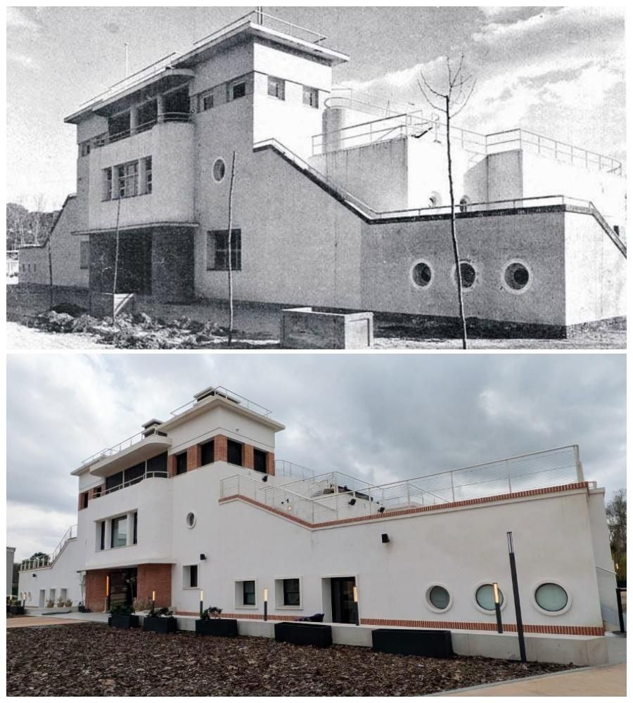 Edificio de la Playa de Madrid en 1935 (arriba) y después de la actual reforma (abajo)