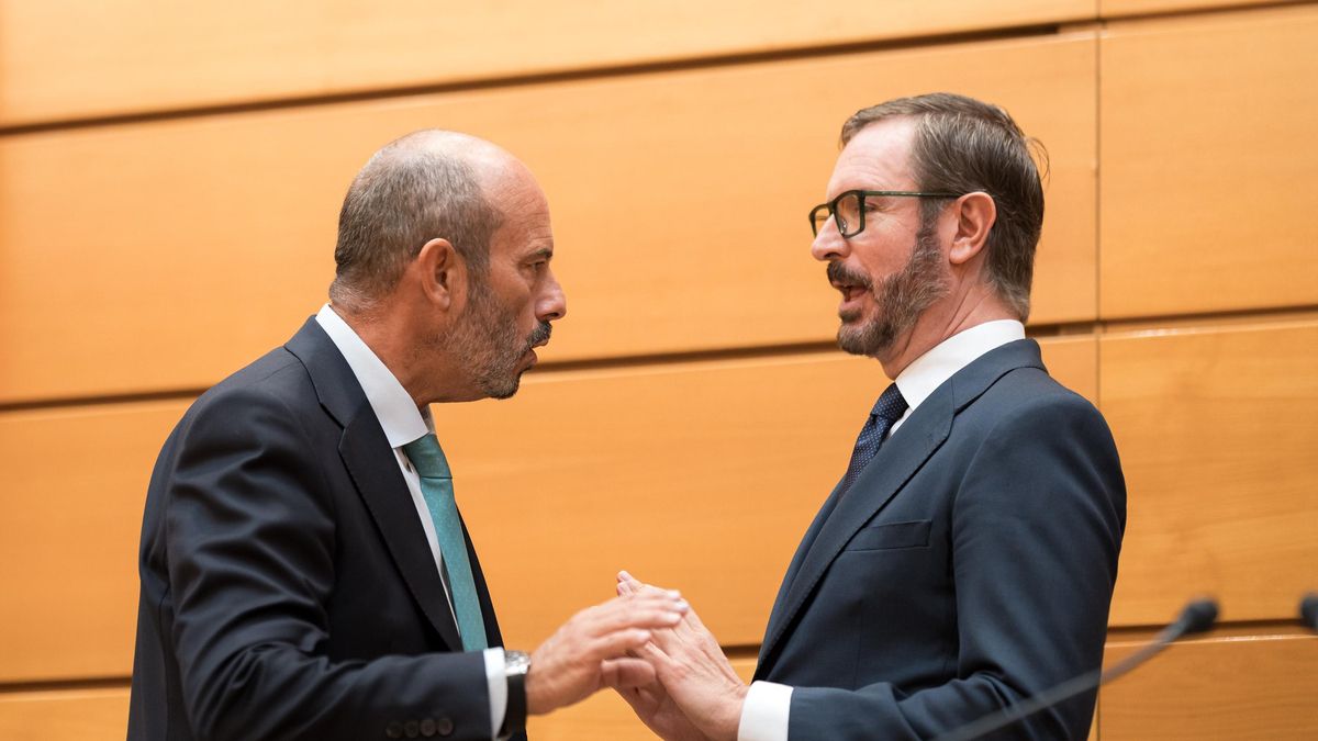 El senador del PP Javier Maroto (d), y el presidente del Senado Pedro Rollán (i), en una imagen de archivo.