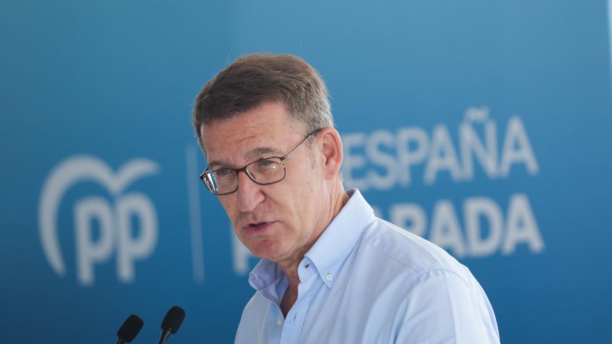 El presidente del Partido Popular, Alberto Núñez Feijóo, clausura un acto sectorial en Valencia sobre sanidad, a 27 de junio de 2023, en Valencia, Comunidad Valenciana (España).