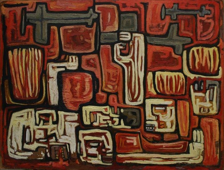 ‘Bahía de Cochinos’, de Jane Millares Sall (1961, acrílico sobre táblex, 94 × 123 cm).