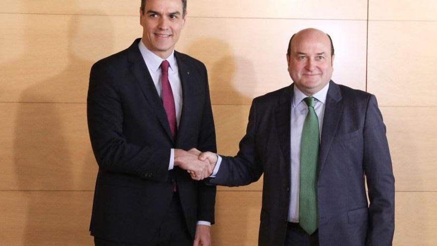 Archivo - El presidente Pedro Sánchez y el líder del PNV, Andoni Ortuzar, durante la firma del acuerdo de investidura en Madrid