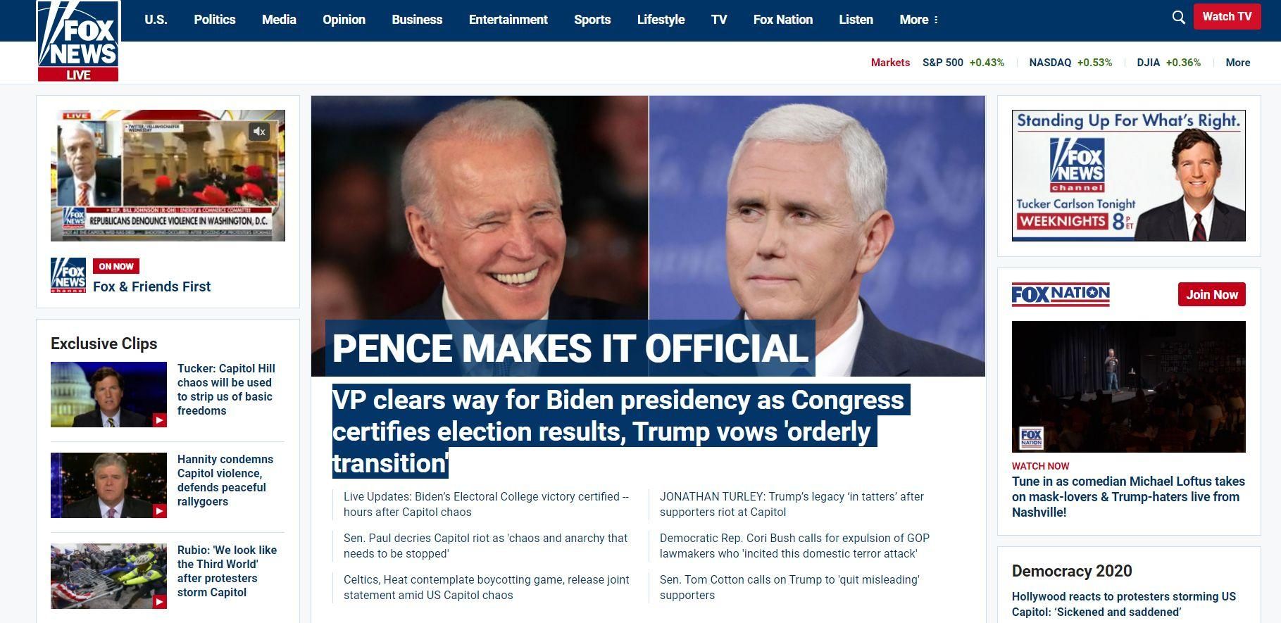 Portada de Fox News el 7 de enero de 2021.