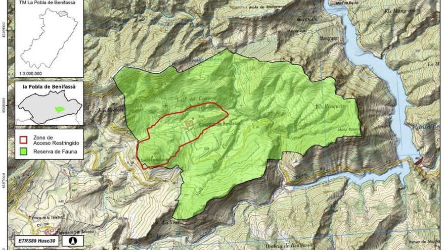 Mapa de la Zona de Acceso Restringido de la Pobla de Benifassà.
