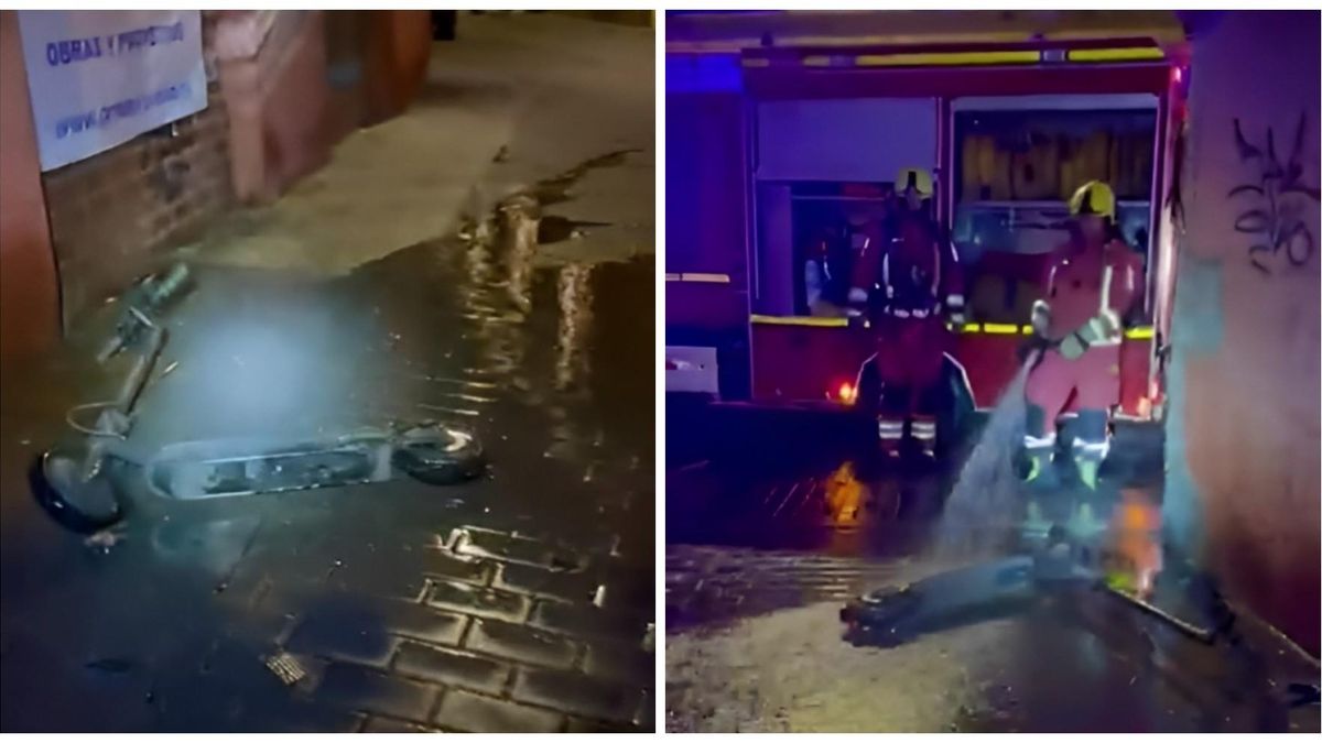 Los bomberos de León tuvieron que sofocar urgentemente con agua el patinete que había combustionado.