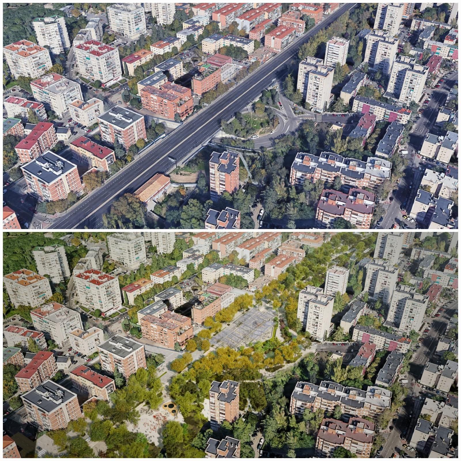 Antes y después de las obras de la A 5 a la altura de Batán