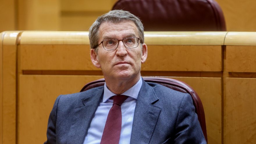 Archivo - El líder del Partido Popular, Alberto Núñez Feijóo, durante una sesión plenaria de control en el Senado, a 7 de febrero de 2023, en Madrid (España).