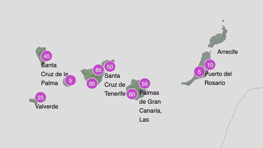 Probabilidad de precipitación el sábado 4 entre las 12.00 y las 18.00 horas