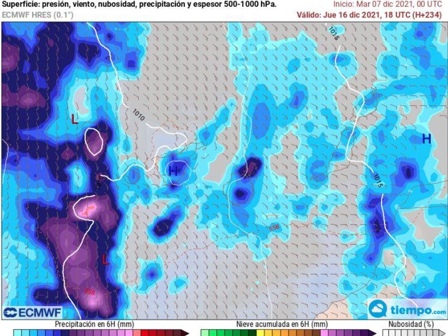 Lluvias muy intensas previstas para El Hierro y La Palma en la tarde del jueves, 16 de diciembre. / FOTO: METEORED
