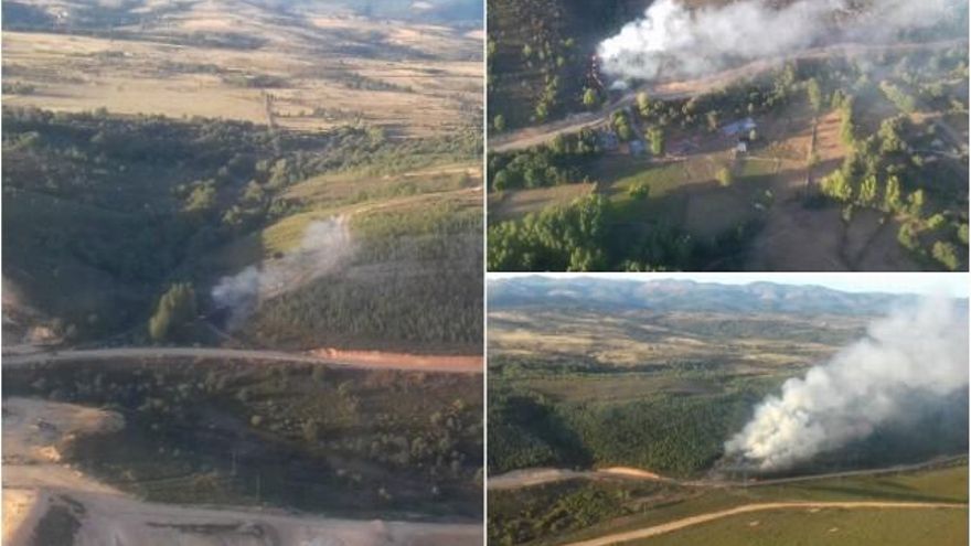 Focos distintos en el incendio entre Santa María de Ordás y Valdesamario. Fotos: JCYL