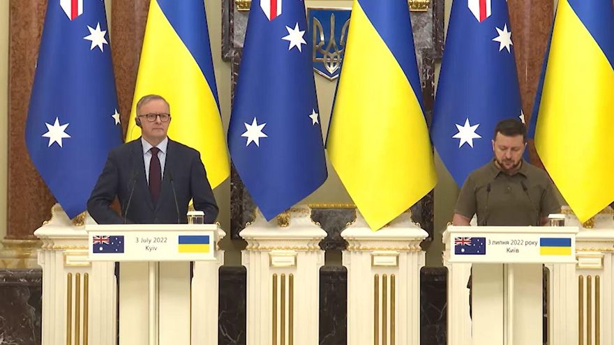 Encuentro entre el primer ministro de Australia, Anthony Albanese, y el líder de Ucrania, Volodímir Zelenski