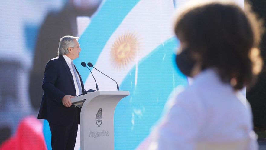 Alberto Fernández durante un acto en Olivos