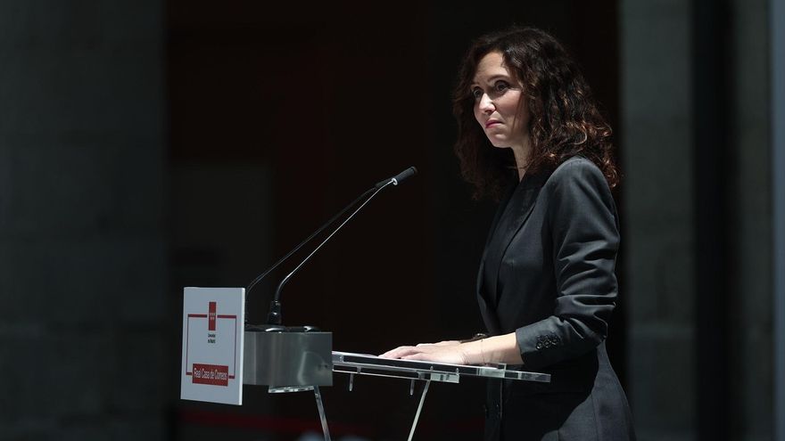 La presidenta de la Comunidad de Madrid, Isabel Díaz Ayuso, durante una rueda de prensa, en la Real Casa de Correos, a 9 de junio de 2026, en Madrid (España).