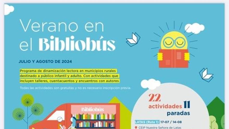 Cartel anunciador de las activdades de verano del bibliobus.