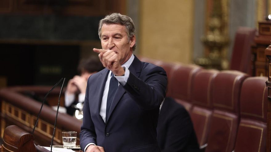 El presidente del Partido Popular, Alberto Núñez Feijóo, interviene durante un pleno en el Congreso de los Diputados.