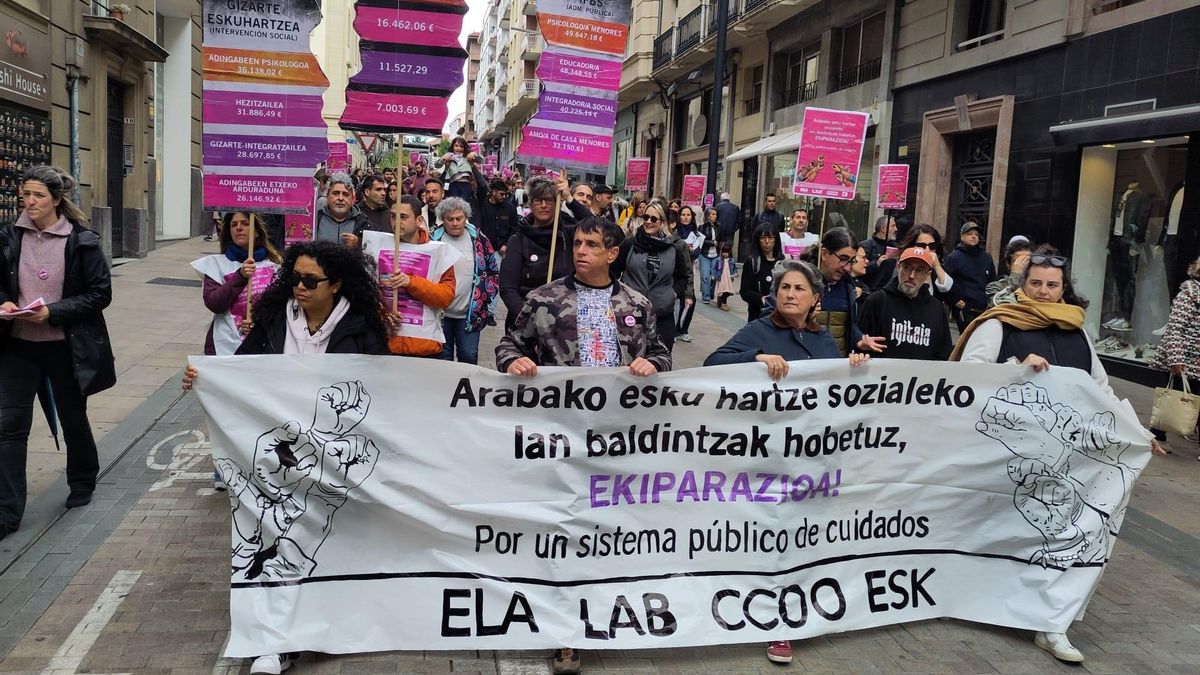 Trabajadores de intervención social de Álava en una manifestación en Vitoria