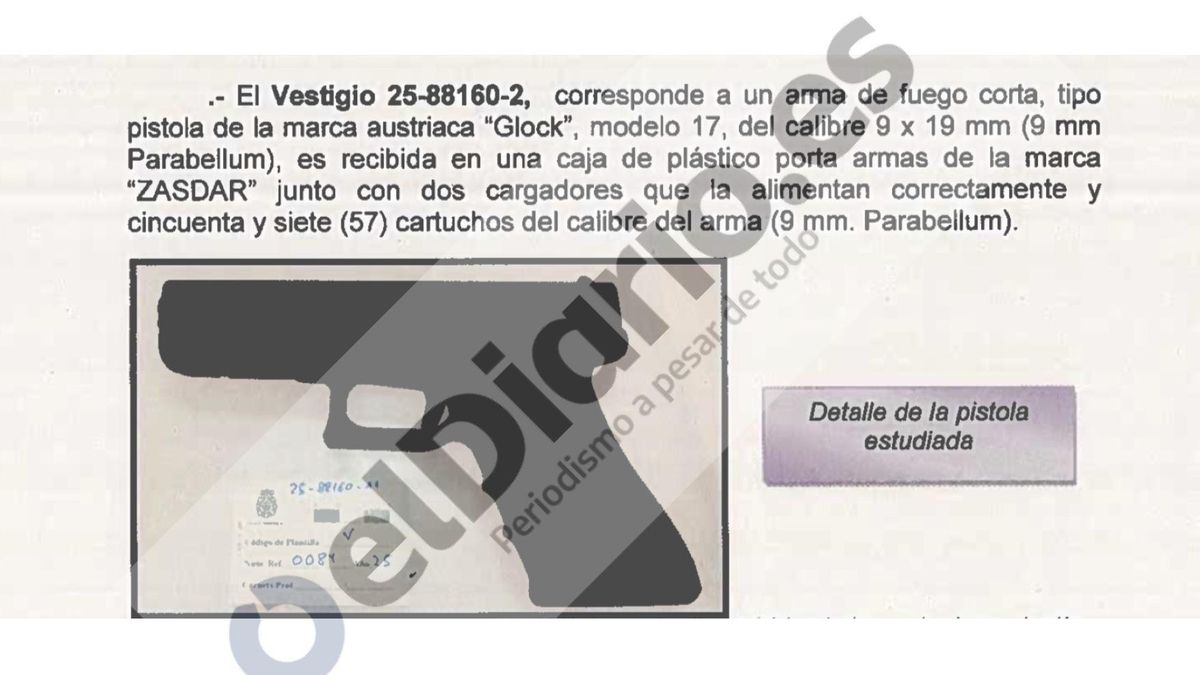 Pistola Glock intervenida en la 'operación Spider' sin el número de serie.