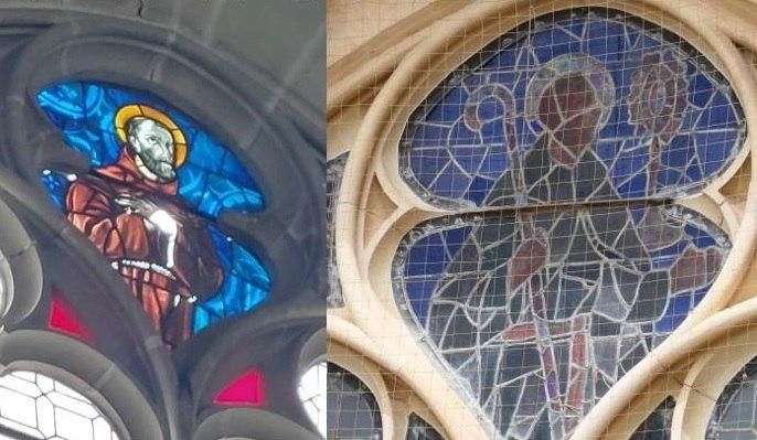 Una de las vidrieras del monasterio de San Juan de los Reyes en Toledo que refleja a San Francisco