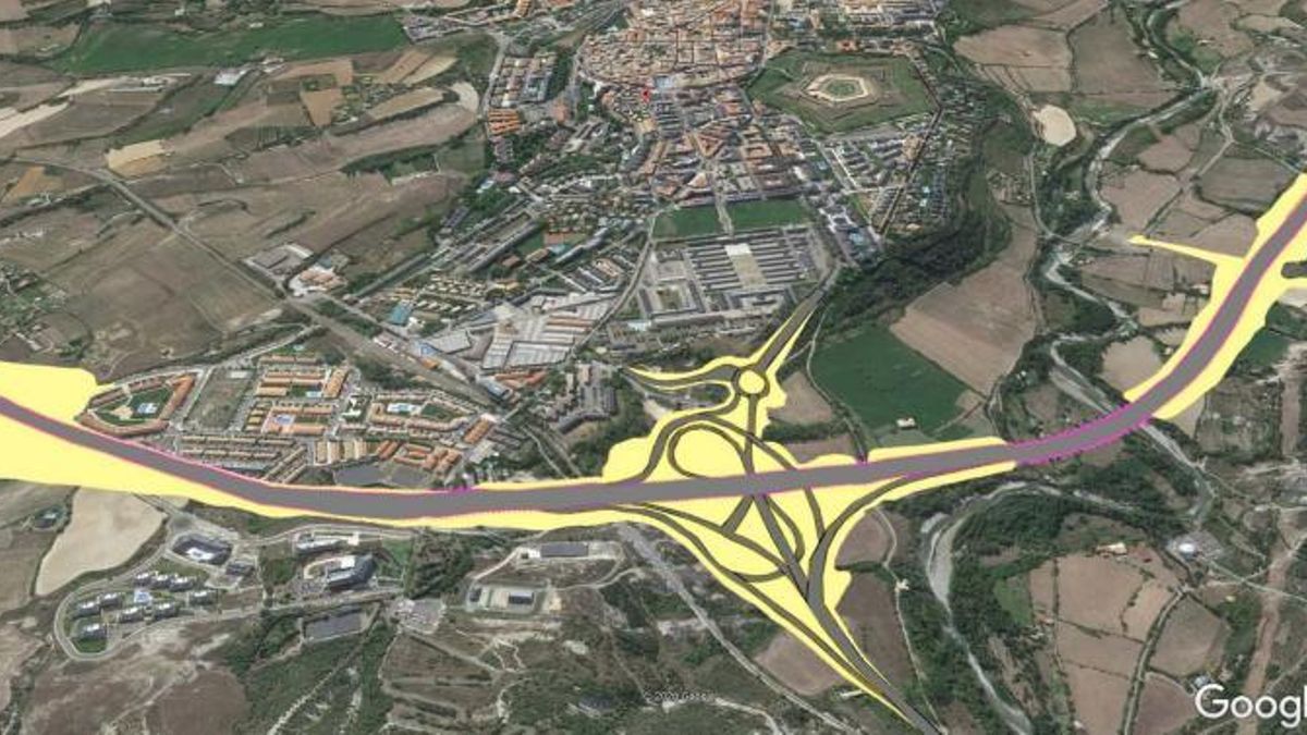 Replanteo del tramo central de la Variante Norte sobre foto aérea de Google Earth