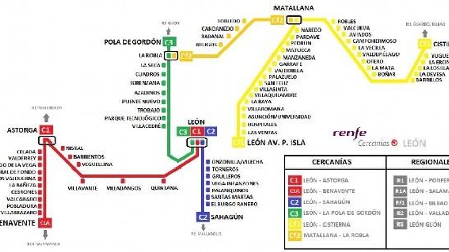 Mapa de líneas de cercanías de León. // CCOO