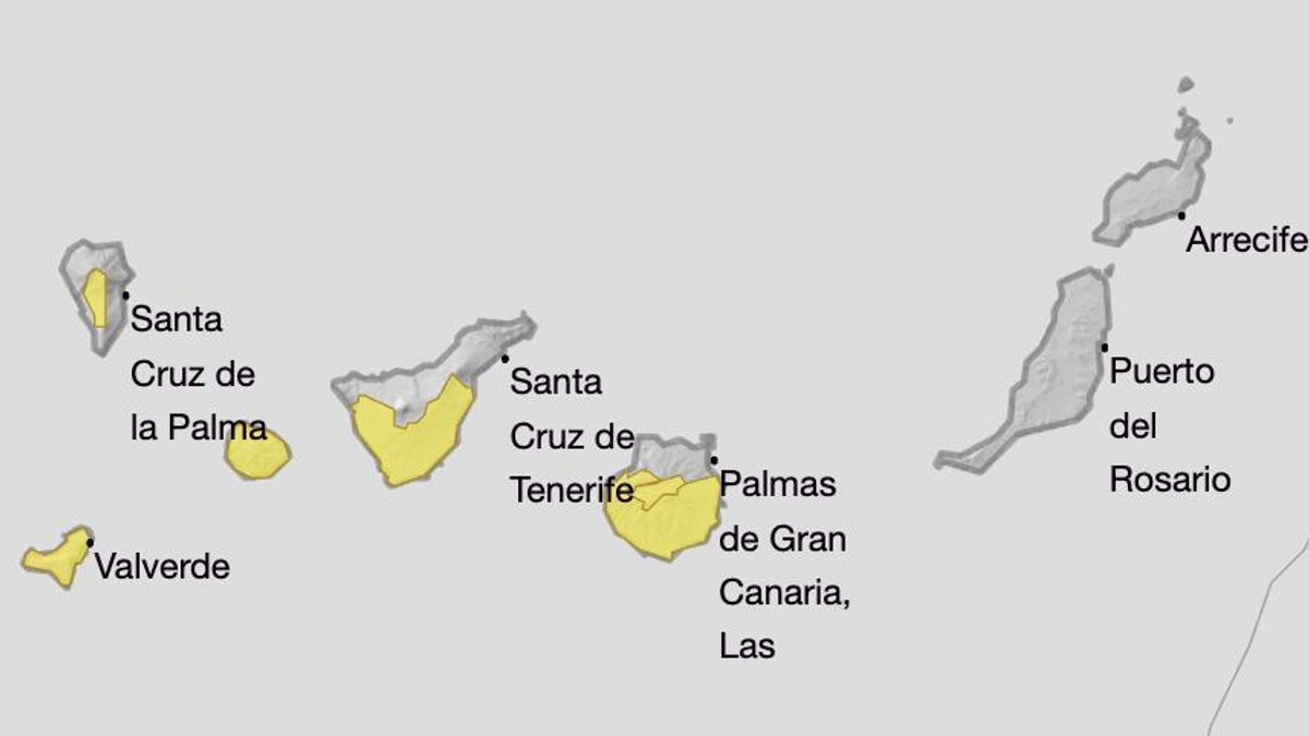 Mapa de la Aemet del aviso amarillo por temperaturas máximas el domingo 17 de agosto.