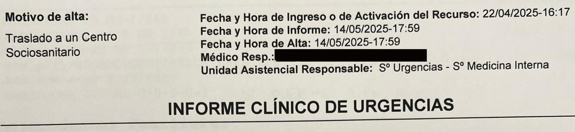 Informe de urgencias de la madre de Cecilia.