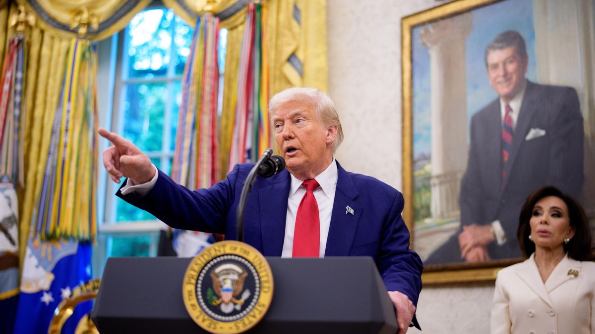 El presidente de Estados Unidos, Donald Trump, en la rueda de prensa en la Casa Blanca en la que fue preguntado por su nuevo mote, TACO, el 28 de mayo de 2025.