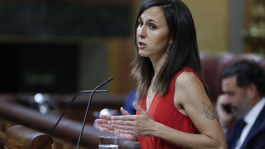 La líder de Unidas Podemos, Ione Belarra interviene tras la comparecencia del jefe del Ejecutivo para dar explicaciones de los casos judiciales que afectan a su entorno político este miércoles en el Congreso de los Diputados en Madrid. EFE/Chema Moya