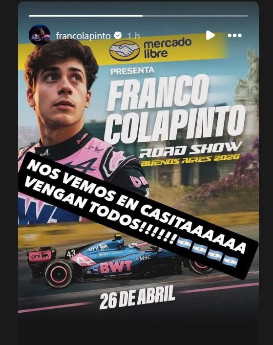 Franco Colapinto en Instagram