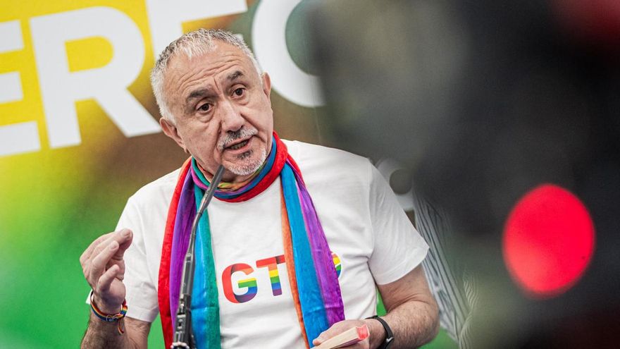 El secretario general de UGT, Pepe Álvarez, durante el acto de clausura de las ‘V Jornadas Confederales LGTBI de UGT’, a 3 de julio de 2026, en Madrid (España)