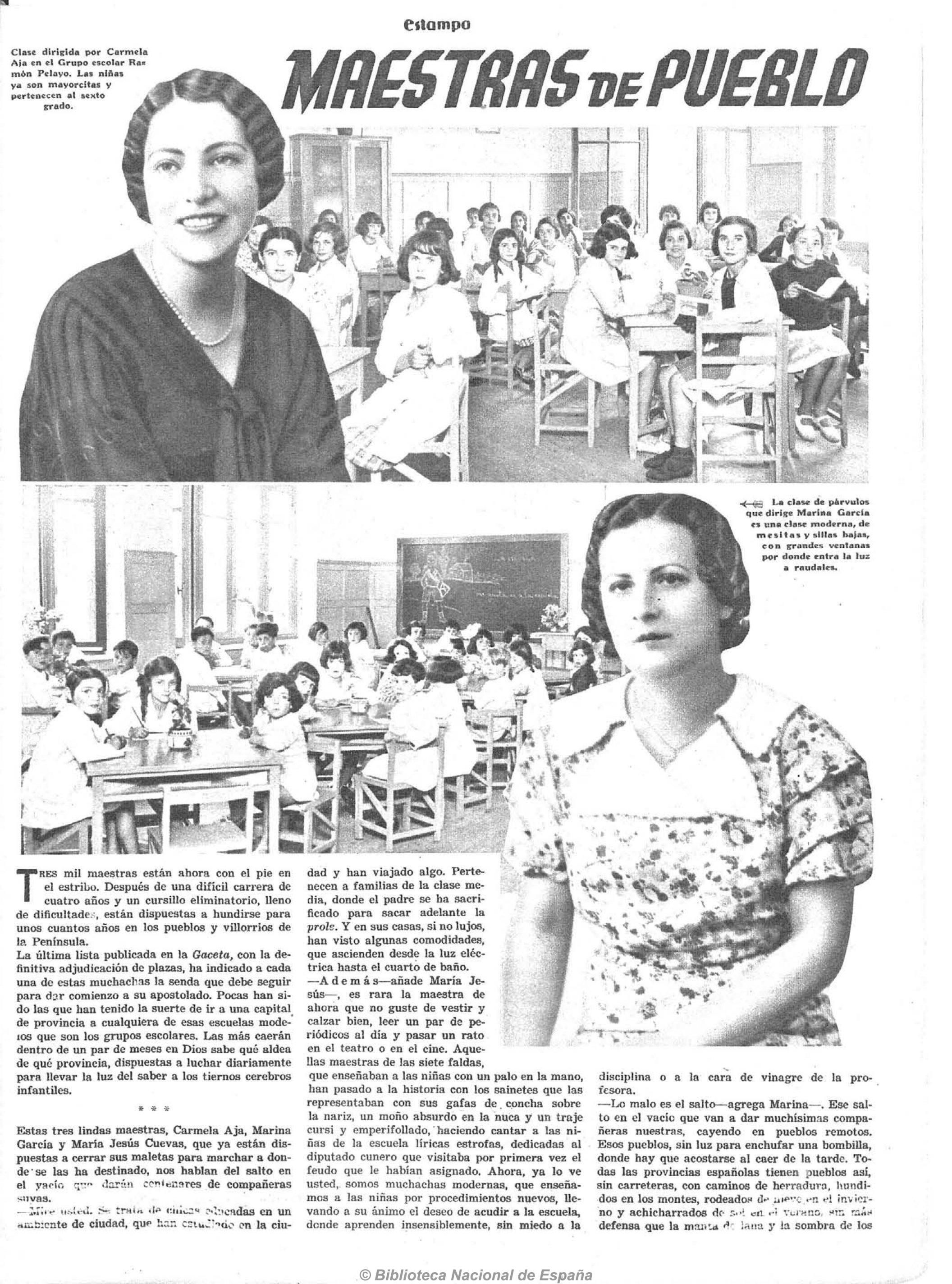 Reportaje publicado en el semanario Estampa sobre el papel de las maestras de pueblo.