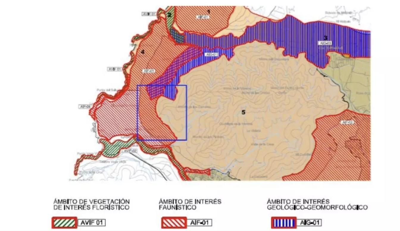Protecciones del área en la que se proyecta la búsqueda de tierras raras en Puerto del Rosario 