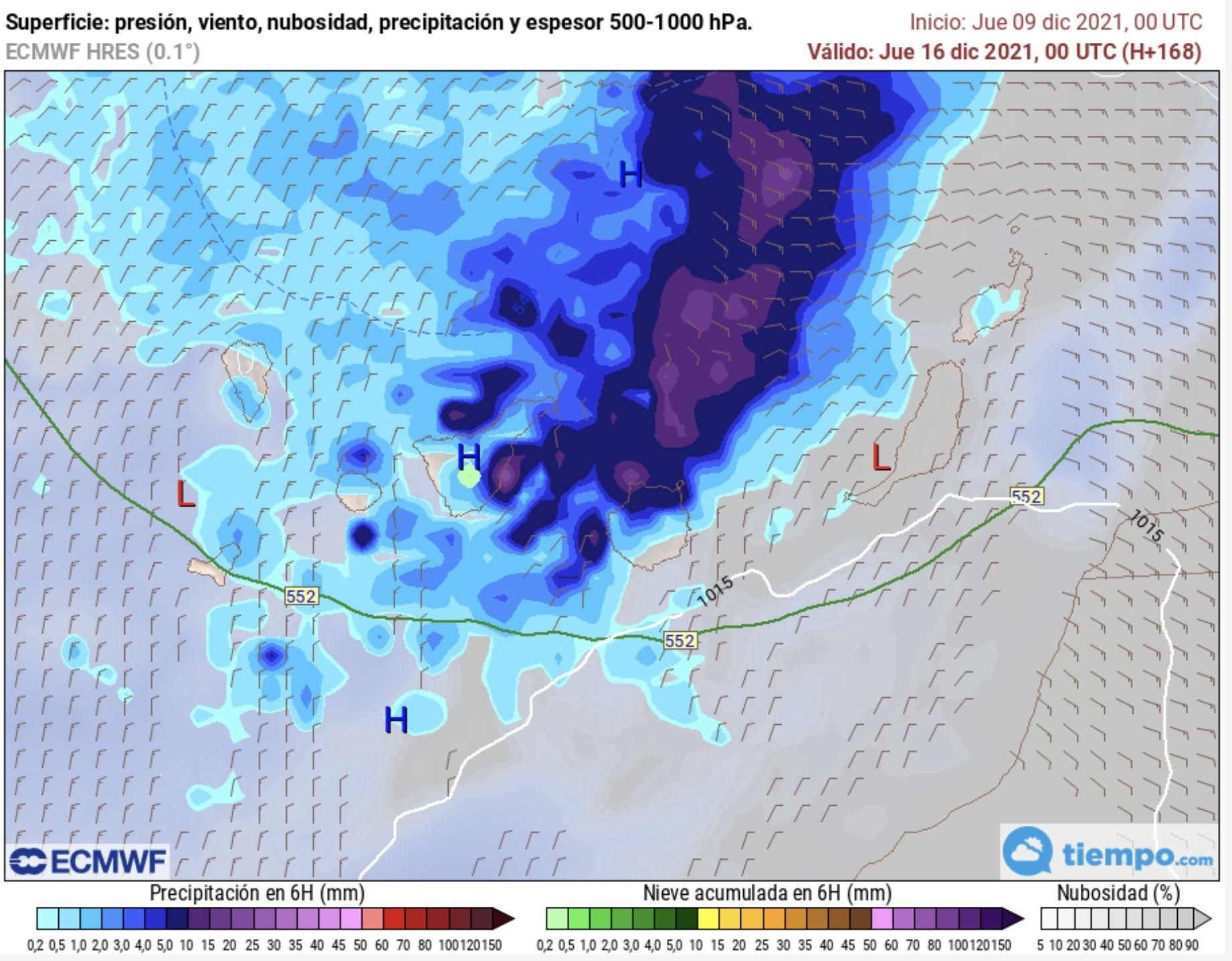 Previsión de nieve en el Teide para este jueves.