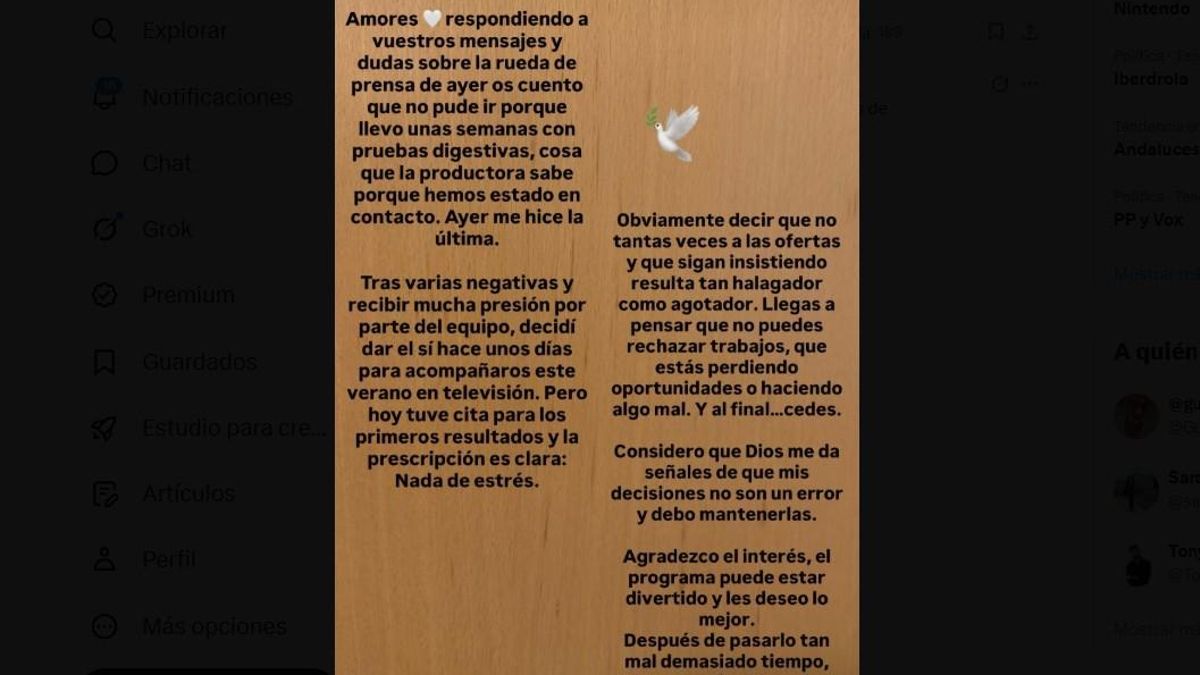 El mensaje publicado por Ylenia Padilla en sus redes