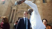 El líder del PP, Pablo Casado, este martes, durante su visita a Almería.