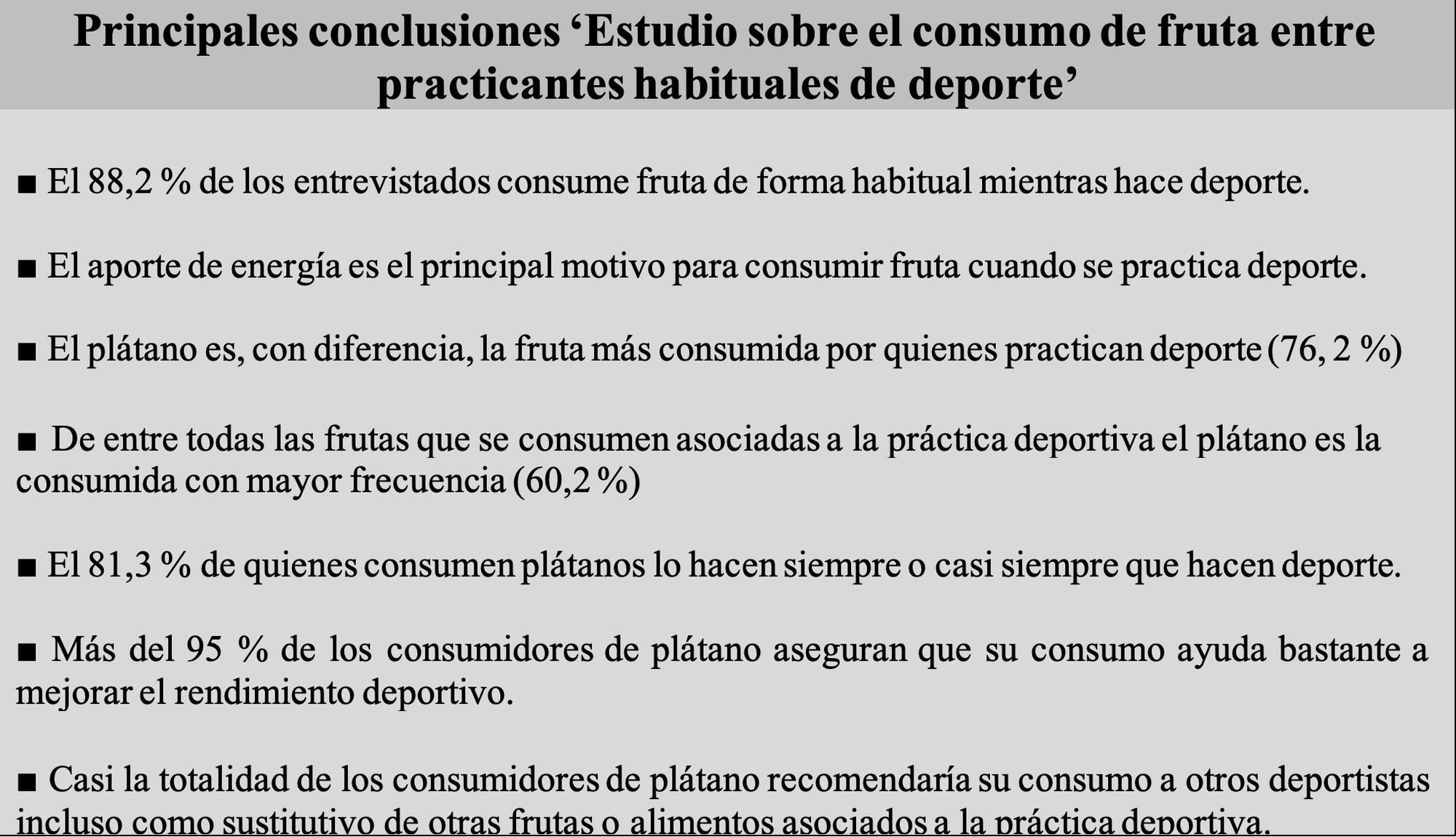Principales conclusiones del ‘Estudio sobre el consumo de fruta entre practicantes habituales de deporte’.