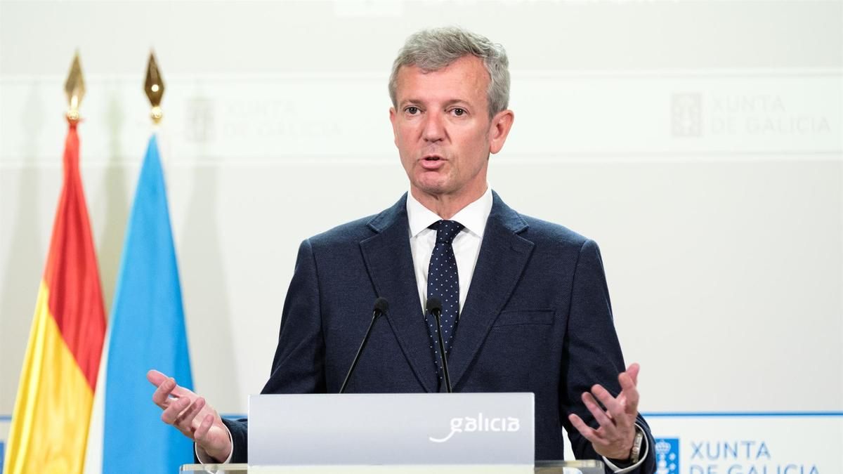 El presidente de la Xunta, Alfonso Rueda, durante su comparecencia ante los medios.