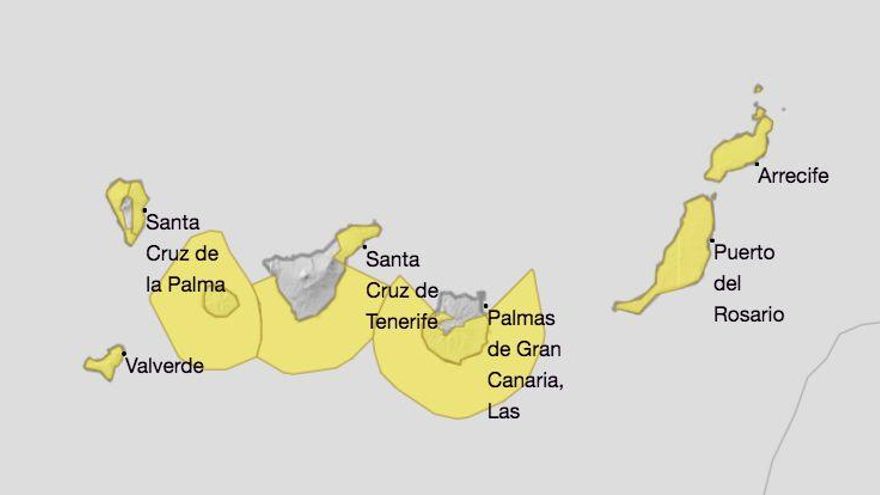 Mapa de la Aemet de los avisos de riesgo por viento  para este jueves.
