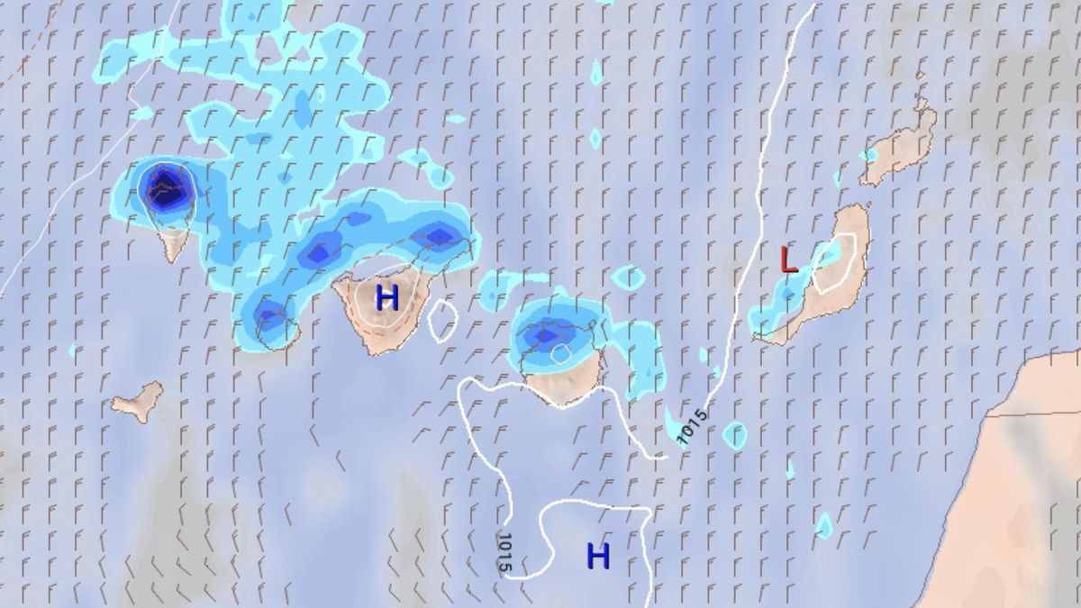 Mapa de lluvias previstas en Canarias este martes.