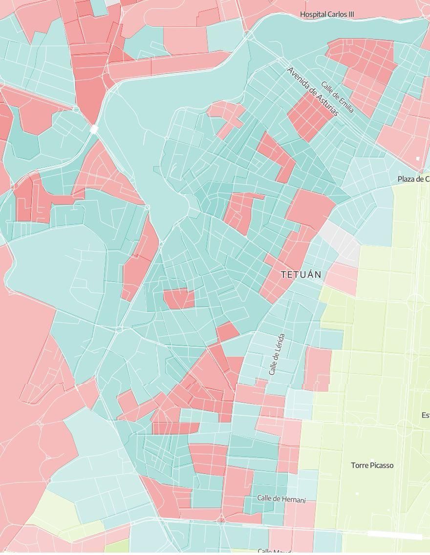 Resultados electorales del 4-M en el distrito de Tetuán, por el segundo partido en cada sección