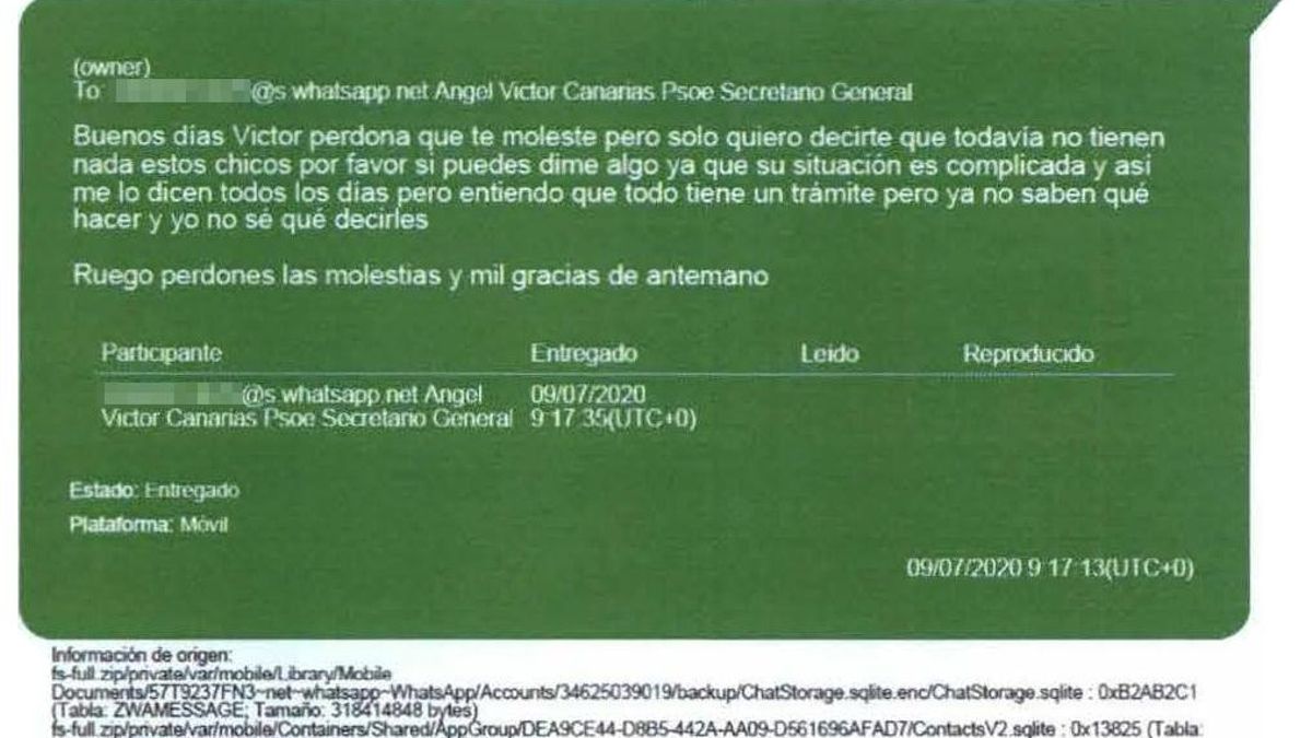 Captura del informe de la UCO