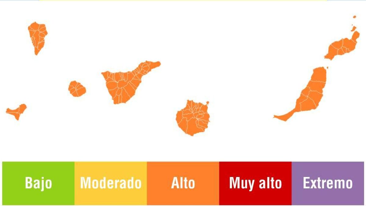 Mapa de Sanidad del riesgo por radiación ultravioleta.