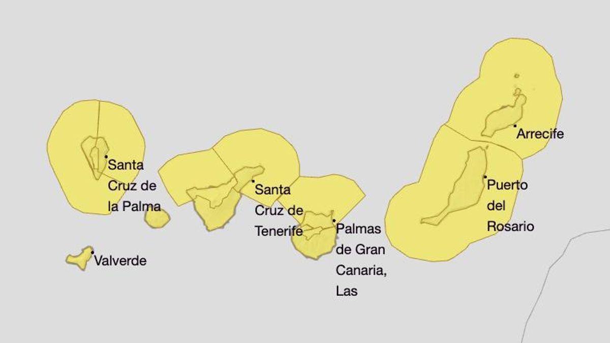Mapa de la Aemet de los avisos por viento y fenómenos costeros.