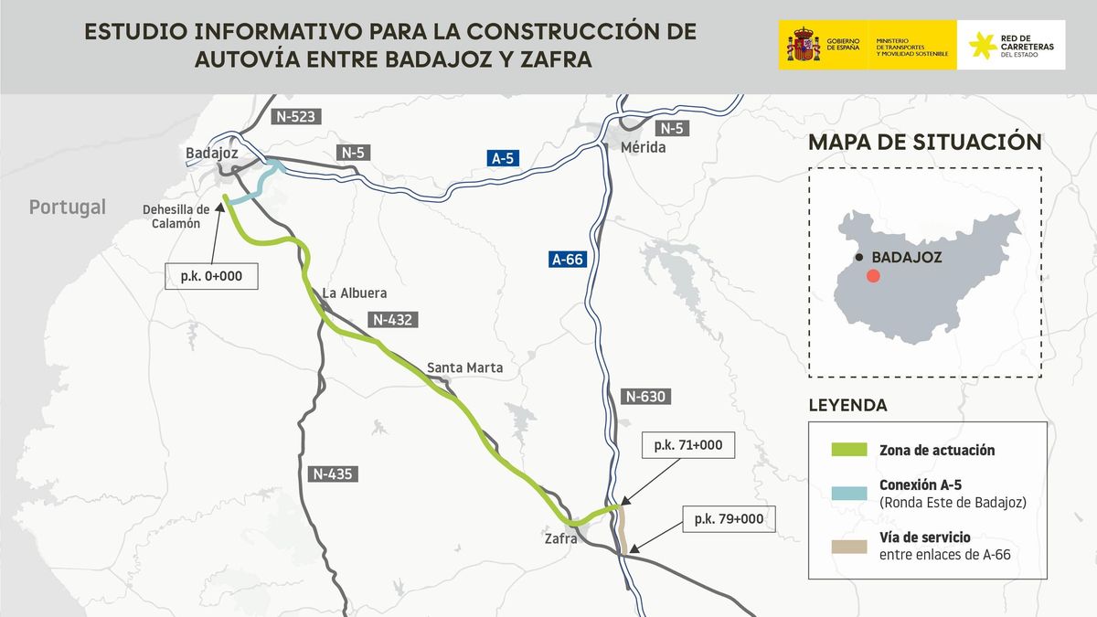Transportes aprueba el estudio informativo para construir la autovía entre Badajoz y Zafra