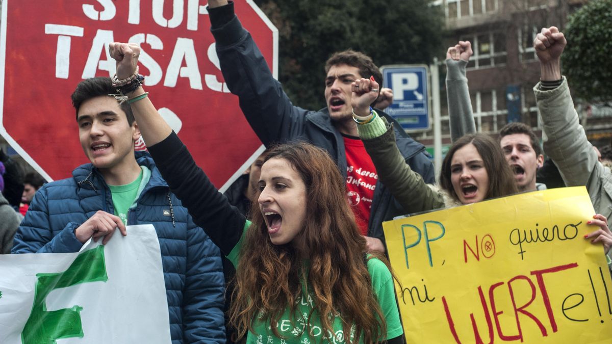 Un grupo de estudiantes durante una manifestación en Santander. |